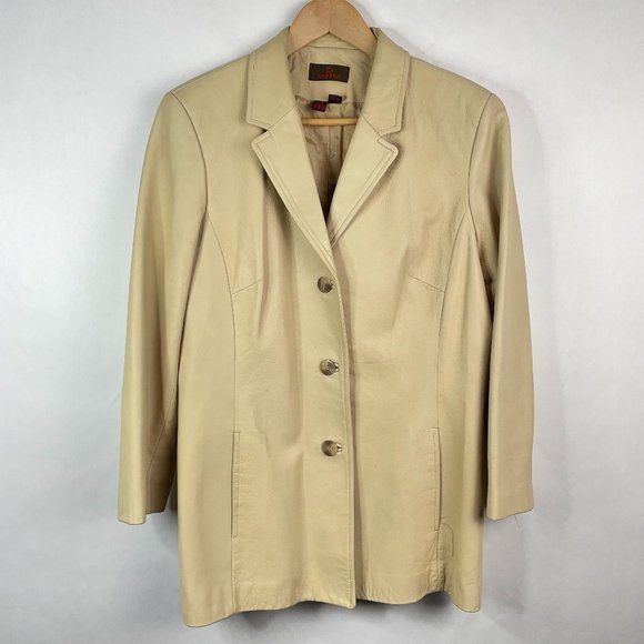 Vintage Danier  100% Genuine Leather  Blazer Button Down Jacket  Y2K  Beige Tan - Picture 1 of 5